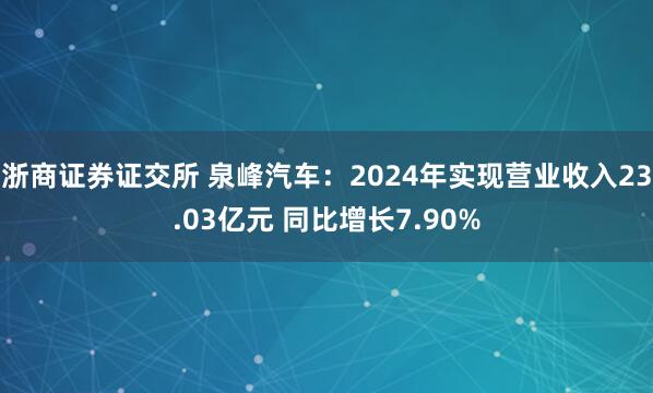 浙商证券证交所 泉峰汽车：2024年实现营业收入23.03亿元 同比增长7.90%